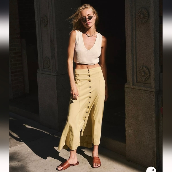 High-Waist Button-Front Free Peoppe Maxi Skirt - Picture 2 of 3